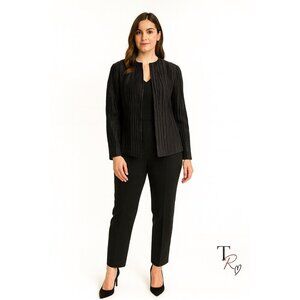 Lafayette 148 New York Black Crinkle Open Front Silk Blend Dressy Blazer Size 4